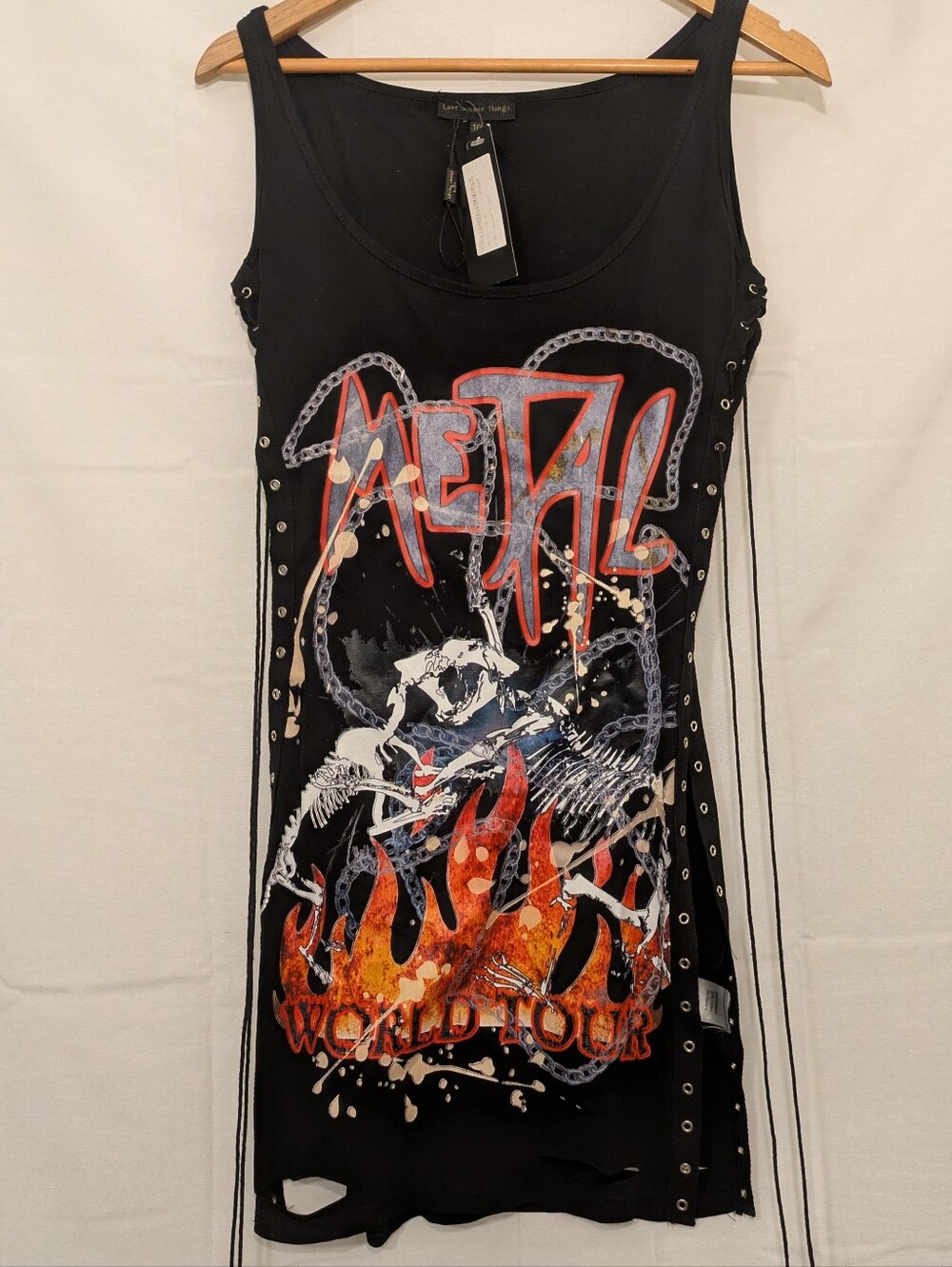 Love & Other Things Graphic Black Lace-Up Tank Top Mini Dress